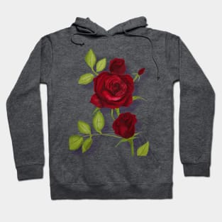 Red roses in bloom, handpainted gouache watercolor Hoodie